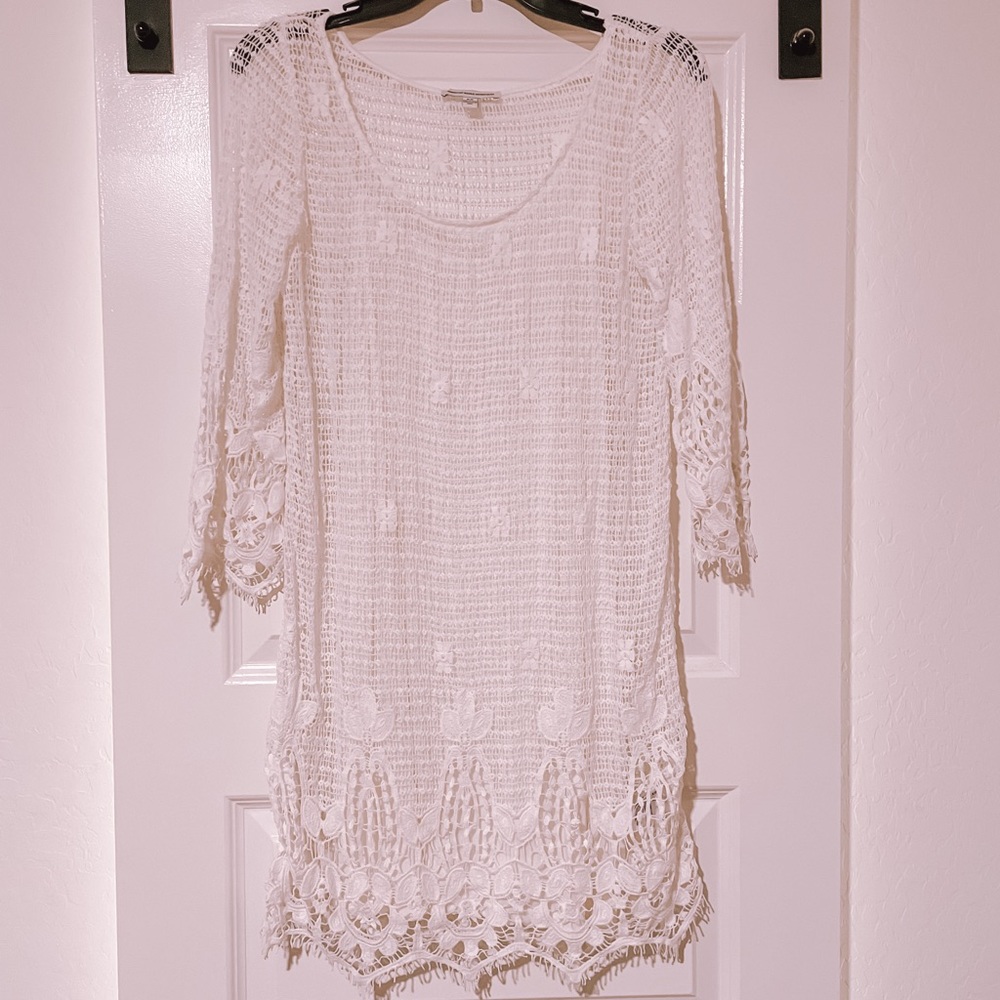 White Long Sleeve Crochet Lace Mini Dress